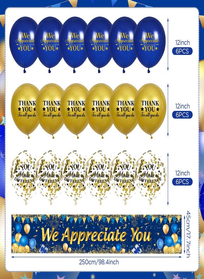Yoirrat We Appreciate You Decorations Blue Gold Appreciate You Banner Yard Sign with 18 Pcs Balloons Thank You for All You Do Banner Employee Staff Appreciation Gifts Teacher Doctor Appreciation Party Decor - Image 5